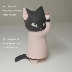 a black and white cat figurine with the caption i'm okay, with known words