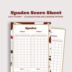 the printable space score sheet is shown in red and white