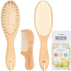 YOUR MUST HAVE HAIRBRUSH & COMB SET! Having a new baby sparks the greatest joy and love you'll ever experience. We know that you want to give your baby only the best treatment, to keep them safe and happy. We feel you! With KeaBabies Luxurious Hairbrush Set, your baby will enjoy the most comfortable daily hair grooming. Let us be with you through this precious bonding and loving moment. USE FOR WET & DRY HAIR Perfect for use after a nice warm bath. Give your baby an extra relaxing treatment befo Toddler Cradle Cap, Brush And Comb Set, Wooden Hair Brush, Baby Hair Brush, Wooden Cradle, Brush And Comb, Baby Grooming, Cradle Cap, Hair Brush Set