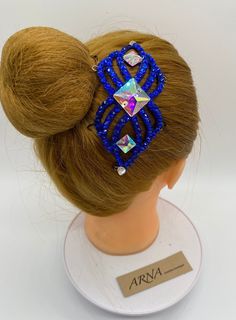 "All hairpieces come in a variety of sizes and designs. Perfect finishing touch to your hairstyle. Hairpiece design for ballroom or latin dance, but also can be used for others occasions and different hairstyles, gymnastics, belly dance, broadway , theater,ice skating , roller skating  All hairpieces has special loops for simple apply to your hair with pins. If you prefer no loops, just leave message with your order \" No Metal Loops\". Rhinestones was glued on top of felt, this make piece stronger and keep using for long time.  Please feel free to contact me for custom order or any changes in design." Hairstyles Gymnastics, Hair With Pins, Rhinestone Hairpiece, Blue Headpiece, Skating Roller, Blue Flower Crown, Ballroom Jewelry, Dance Hair, Competition Hair