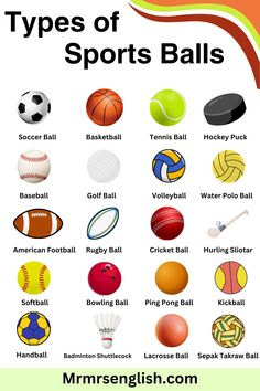 different types of sports balls are shown in this poster