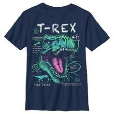 Get ready for the ultimate T-Rex… or TEE-Rex with this Lost Gods T-Rex Schematic Detail Boys' Graphic Husky T-Shirt! A snarling T-Rex cartoon shows off detailed information like "4 Ft Jaw Bone" or "Eats Up to 500 LBS of Food a Day" across the front of this boys' plus tee and provides all the information you need to look like a T-rexpert! There’s no end to the awesomeness you’ll find when you're sporting this cool dinosaur tee by Lost Gods Collective. T Rex Cartoon, Dino Tee, Dinosaur Tee, Cool Dinosaurs, Boys Prints, T Shirt Boy, Kids Tees, Jaw Bone, Graphic Ideas