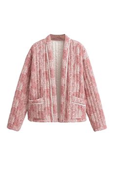 Goodnight Macaroon 'Kate' Printed Open Front Quilted Jacket Printed Long Sleeves Measurements: S - Bust 104cm, Length 61cm M - Bust 108cm, Length 62cm L - Bust 124cm, Length 63cm Machine cold and gentle cycle or hand wash cold Lay flat to dry Do not tumble dry Do not iron If you are unsure or need assistance selecting the proper size or color, please contact our Customer Services team and they'll be more than happy to help. Spring Cardigan With Pockets And Stand Collar, Pink Quilted Jacket For Fall, Spring Long Sleeve Quilted Jacket With Pockets, Pink Cotton Blazer For Fall, Pink Long Sleeve Quilted Jacket For Fall, Jacket Patchwork, Boho Coat, Dirndl Outfit, Bandeau Tops