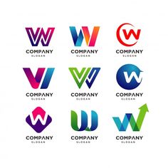 six different logos with the letter w in each one, and two letters that appear to be