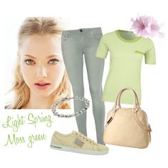 "Light Spring outfit - light moss green" by keekii on Polyvore Light Spring Palette, Light Moss Green, Light Spring Color Palette, Light Spring Colors, Bright Colored Outfits, Spring Handbags, Spring Palette, Spring Color Palette, Seasonal Color Analysis