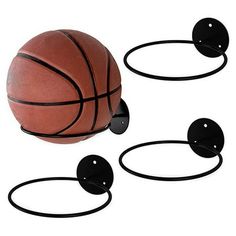 three basketballs and two hoop on white background with clipping for use as wall hooks