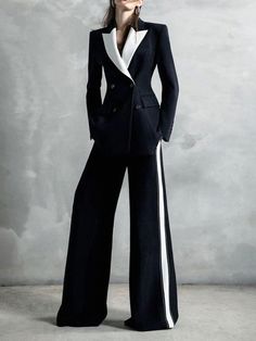 Lasaky - Elegant Urban Blazer with Shawl Collar and Contrasting Stitchwork Design Formal Suits For Women, Black And White Suit, Woman Suit, Tuxedo Women, Urban Chic Fashion, White Tuxedo, White Suit, Leisure Fashion, Tuxedo Dress