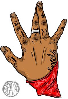 a drawing of a hand with tattoos on it's fingers and the word peace written in arabic