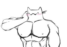 a drawing of a cat that is standing up with its arms behind his head and chest