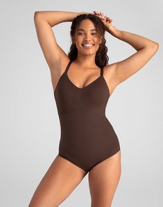 A bodysuit that is sleek, tucked-in, and supported. The Cami Bodysuit is designed to gently smooth your body from booty to bust and is guaranteed to never come untucked. Honeylove, Cami Bodysuit for Women in Espresso, Size: Small Supportive Seamless Shapewear Bodysuit, Supportive Full Coverage Bodysuit With Lined Body, Supportive Full Coverage Smoothing Bodysuit, Elegant Supportive Seamless Shapewear, Supportive Solid Shapewear With Lined Body, Wedding Bra, Shaping Bodysuit, Shapewear Tops, Cami Bodysuit