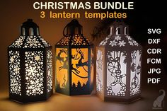 three lanterns with different designs on them and the text christmas bundle 3 lantern templates