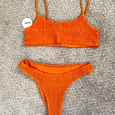 Brand New, Never Worn, New With Tags, The Color Is A Rustic Orange, Size Small, Comfortable, Has A Scrunch Material Orange Swimsuit Aesthetic, Orange Bathing Suit, Swimsuit Aesthetic, Orange Swimwear, Rustic Orange, Orange Swimsuit, Light Orange, Cancun, Bright Orange