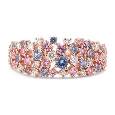 Like a night at the carnival  this gorgeous gemstone ring features cotton candy swirls of natural pink and blue sapphires alongside natural diamonds for an effortlessly fun cluster design. Crafted in quality 14-karat rose gold  this ring is a exciting addition to anyone's jewelry collection. Cluster Design, Natural Gemstone Ring, The Carnival, The Circus, Diamond Cluster Ring, Wedding Beauty, Diamond Cluster, Blue Rings, Sapphire Diamond