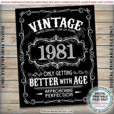 an old fashioned poster with the words vintage, aged to perfectionion and original parts