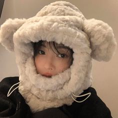 Size: M, Color: Beige Ear Protection, Women's Beanie, Cute Plush, Earmuffs, Bear Plush, Hat Making