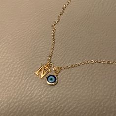 Personalized Evil Eye Pendant Gold Necklace, Initial N Necklace, N Charm Necklace, Gold Plated N Letter Necklace, Evil Eye Necklaces by NalansJewellery on Etsy O Initial Necklace, N Necklace, Pulseras Kandi, Initial N, N Letter, Necklace Evil Eye, Necklace Initial