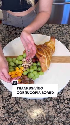 Pizza Dough Cornucopia, Thanksgiving Charcuterie Board Cornucopia, Bread Cornucopia, Samantha Bauchmann, Charcuterie Items, Thanksgiving Charcuterie Board Ideas, Pillsbury Pizza Dough