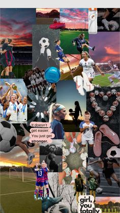 the collage shows many different sports related items