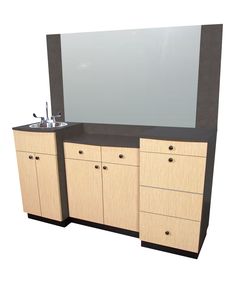 a bathroom vanity with two sinks and a large mirror over the sink, in front of a white background