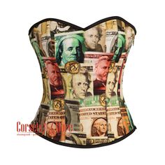 No man can add one dollar to his bank account by worrying. A multi color bustier with back support and a lace up back. Manifest the dollar bills with this piece and style it with black leather leggings and you're money mantra ready! Specifications: - Overbust pattern perfect for long, medium & short torso female. Front length is 14 inches (35.5 cm). Bust to bottom length is 15.5 inches (39.4 cm). Side length is 12.5 inches (32 cm). Back Length is 12.7 inches (32.3 cm). Bone: 12 Spiral steel bone Summer Satin Overbust Corset, Fitted Satin Overbust Corset, Satin Overbust Corset With Built-in Bra, Gothic Satin Corset With Corset Back, Luxury Silk Overbust Corset, Torso Female, Money Mantra, Gothic Halloween Costumes, Gothic Costume