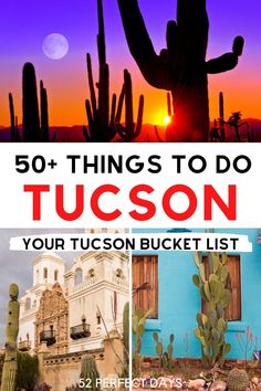 the sun is setting and there are many different things to do in tucson