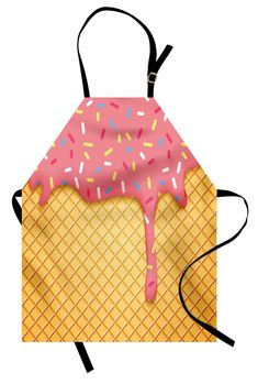 an ice cream cone with sprinkles and pink icing on it is in the shape of a bag