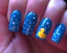 Rubber ducky nails Duck Nail Designs Nailart, Nails With Duck Design, Funny Nail Designs Weird, Nails With Ducks On Them, Duck Nail Art Design, Ducky Nails Design, Rubber Ducky Nails, Rubber Duck Nail Art