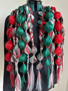 Green And Red Braids, Christmas Hair Extensions, Christmas Hair Braids, Braid Business, Long Hair Transformation, Coloured Braids, Red And Green Hair, Braided Hair Extensions