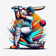 a cricket player hitting the ball with his bat, illustration, graphic png and psd