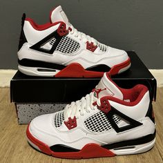 Jordan 4 Retro Fire Red 2020 GS Size 5Y. Shoes are pre owned in great condition with original box. 100% authentic. Shipped same day order is placed, feel free to send offers or contact me with any questions. @729kicks on IG Cute Jordans, Pretty Sneakers, Dr Shoes, Nike Fashion Shoes, Preppy Shoes, Pretty Shoes Sneakers, Jordan Shoes Retro, All Nike Shoes, Cute Nike Shoes