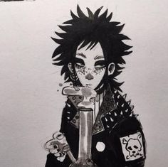 a drawing of a person with black hair holding a teddy bear and wearing a jacket