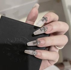 Nail Design Long Nails, Acubi Nails, Design Long Nails, Nail Design Long, Cross Nails, Long Nail Art, Gothic Cross, Blush Nails, Classy Acrylic Nails