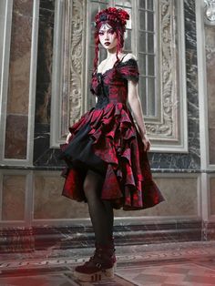 [$99.50]Romantic Goth Dress Cascading Ruffle Trim Wine Red and Black Vampire Dress Gothic Romance Outfit Women, Elegant Vampire Outfit, Gothic Ruffled Corset Dress For Costume Party, Vampire Style Corset Dress For Halloween, Gothic Corset Dress With Ruffles For Cosplay, Steampunk Corset Dress With Ruffles For Halloween, Gothic Ruffled Corset Dress For Cosplay, Steampunk Halloween Dress For Alternative Fashion, Punk Style Costume Dresses With Ruffles