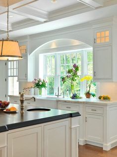 the kitchen is clean and ready to be used as a dining room or living room