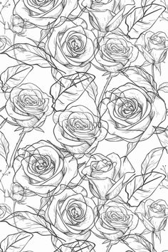 a black and white drawing of roses