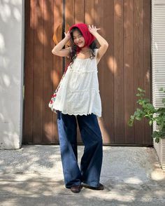 Dress Over Jeans, Cute Dress Outfits, Red Hat, Inspired Outfits, Girly Outfits, Skirt Dress, Fit Inspo