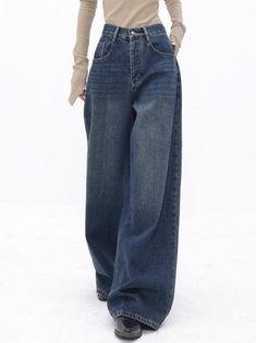 High Waist Slimming Loose Straight Leg Boyfriend Jeans - AnotherChill Retro Trousers, Estilo Harajuku, High Waist Wide Leg Jeans, Denim Decor, Retro Jeans, Streetwear Jeans, Oversized Jeans, Oversize Casual, Grunge Streetwear