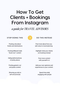 an info sheet with the words how to get client's and lookings from instagram