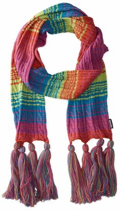 Muk Luks Women's Candy Coated Rainbow Multi Color Striped Angie Scarf 72" Product Description The Candy Coated Nordic Collection:  Pucker up! This collection is sure to satisfy any girl’s sweet tooth with its delightful blend of cute patterns and fun colors. Features 100% Acrylic 72" length with 7" tassels Machine Wash Single layer long scarf Long colorful tassels finish the look   Comes from a smoke and pet free environment.   Visit my Ebay store to view more of my items. Multicolor Acrylic Casual Scarves, Retro Multicolor Winter Scarf, Casual Multicolor Scarf, One Size, Casual Multicolor Cotton Scarves, Casual Multicolor Cotton Scarf, Casual Multicolor Scarves, Casual Multicolor Beach Scarves, Casual Multicolor Scarves For Beach, Casual Multicolor Scarf For The Beach