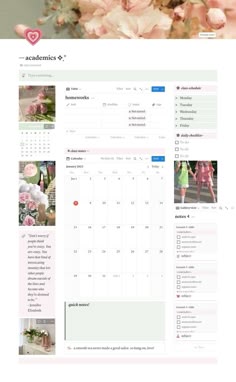 an image of a website page with pink flowers on the front and back pages,