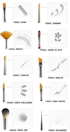 the different types of brushes and their names are shown in black and white, as well as