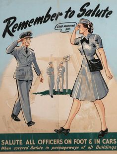 an old poster with two people in uniform talking to each other and one woman holding her head