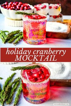 holiday cranberry mocko cocktail with rosemary garnish