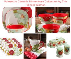 a collage of dishes and cups with flowers on them