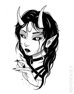 Demon Girl Tattoo, Girl Tattoo Design, Devil Girl, Oni Mask, Tattoo Designs For Girls, Girl Tattoo, Tattoo Design Drawings, Old School Tattoo