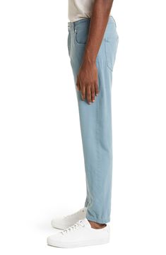 A simple straight cut and five-pocket styling give these stretch-cotton twill pants the traditional comfort of old faves in a denim-look hue. 29 1/2" inseam; 14" leg opening; 10" front rise; 14" back rise (size 32) Zip fly with button closure Five-pocket style 98% cotton, 2% elastane Dry clean Made in Italy Men's Designer Clothing Spring Casual Jeans With Five Pockets, Spring Jeans For Casual Gatherings With Five Pockets, Classic Tapered Leg Light Wash Bottoms, Classic Light Wash Tapered Leg Bottoms, Light Wash Straight Fit Cotton Bottoms, Straight Leg Medium Wash Cotton Jeans, Casual Straight Leg Denim Bottoms, Denim Straight Leg Bottoms For Casual Gatherings, Chino Cotton Twill Bottoms With Five Pockets, Straight Leg