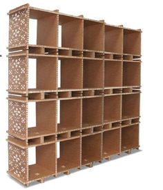 a wooden shelf with six shelves on each side