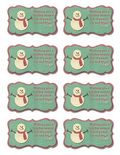 four snowman gift tags with the words wishing you a holiday season and happy new year