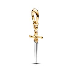 Show your true allegiance with the Game of Thrones Needle Dangle Charm. This two-tone piece is crafted in sterling silver and plated with 14k gold and is shaped like Arya Stark's iconic dagger Needle, which she receives from her half-brother Jon Snow. It features decorative elements for an added touch of mystery and power. Essential piece for those that love House Stark, this Pandora dangle charm also features the engraving "NOT TODAY." Wear it alone as a reminder of inner strength and resilience or style it with your other favourite Game of Thrones pieces. Pandora Gold, Gra O Tron, House Stark, Arya Stark, Not Today, Decorative Elements, Dangle Charms, Pandora Jewelry, Silver Rose Gold