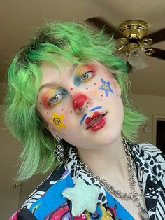 Clown Nose Makeup, Colorful Clown Makeup Halloween, Modern Clown Makeup, Clown Mouth Makeup, Clown Makeup With Glasses, Clown Makeup Rainbow, Cute Clown Makeup Ideas, Pride Clown Makeup